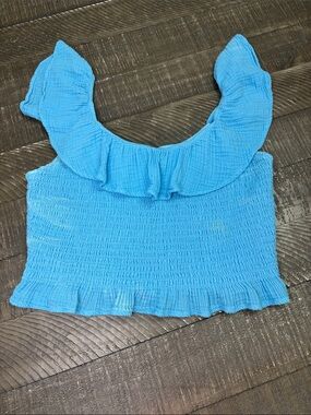 American Eagle Outfitters Bright Blue Ruffle Smocked Crop Top
